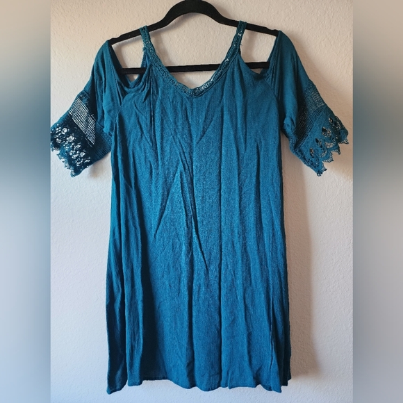 Maurices Teal Blue Embellished Cold Shoulder Dress - Picture 3 of 3